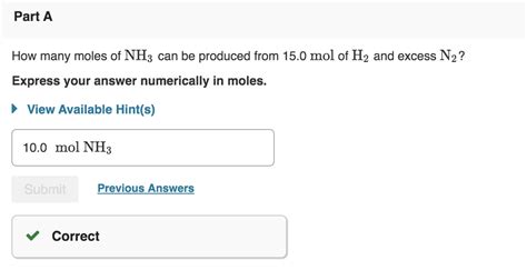 Solved Part A How Many Moles Of NH3 Can Be Produced From Chegg