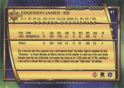 2000 Collector S Edge Odyssey Edgerrin James 41 For Sale EBay