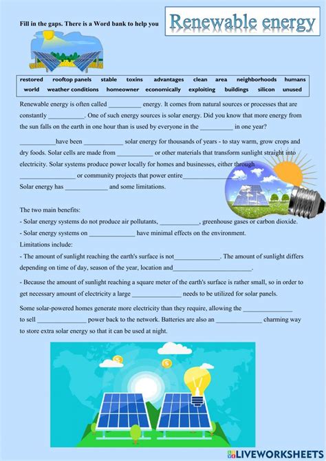 Renewable Energy Solar Panels Worksheet Learn English Vocabulary