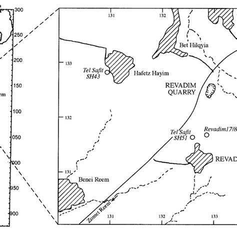 Location map of the Revadim area. Map grid: kilometers in the Israel ...