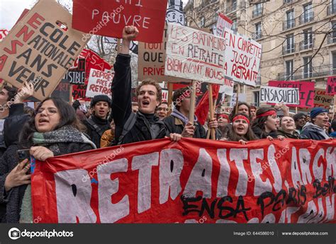 París Francia 2023 Huelga Manifestación París Contra Proyecto Reforma