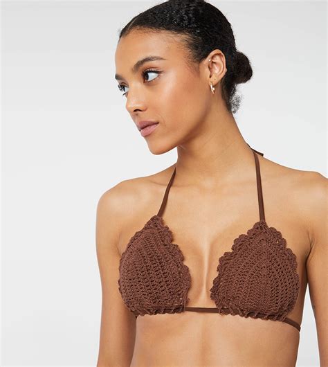 Buy Ardene Crochet Triangle Bikini Bra In Brown Thstreet Qatar