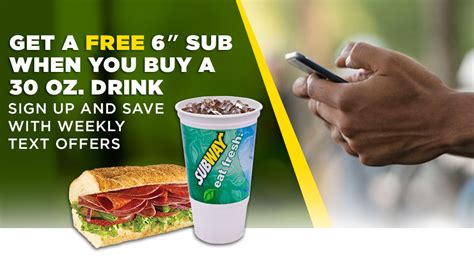 SUBWAY sandwich offer: Get a free 6-inch sub w/ the purchase of a drink