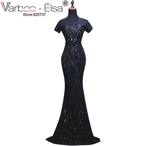 Varboo Elsa Black Long Prom Dresses 2019 Sexy Sequined Appliqued