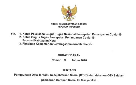 Surat Edaran Kpk Nomor 11 Tahun 2020 Tentang Penggunaan Dtks Dan Data