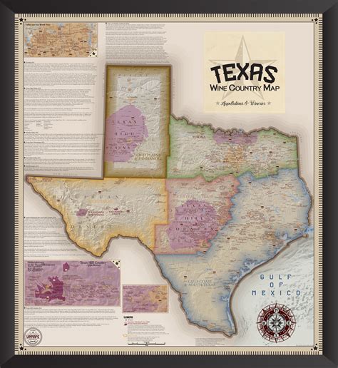 Texas Wine Country Map, Appellations & Wineries - Framed - VinMaps