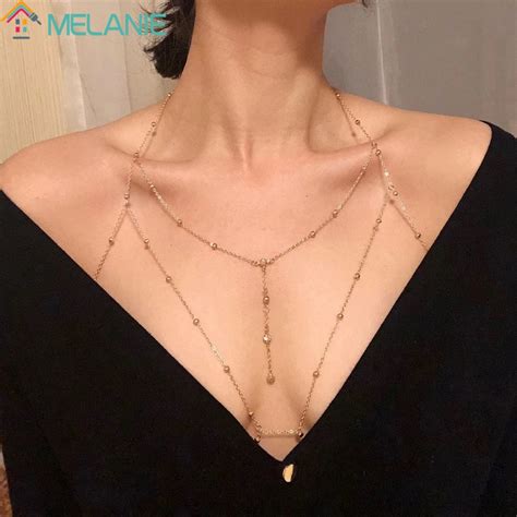 Sexy Style Metal Body Chain Hollow Bikini Chest Shiny Diamond Chain Women Decoration Beach