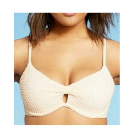 Shade Shore Cream 36B Bikini Top Underwire Lined Padded Knot Front