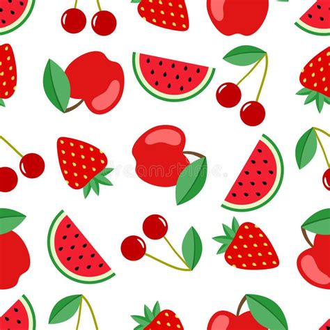 Fruit And Berry Seamless Pattern Watermelon Cherry Apple Strawberry