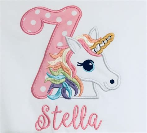 Girls Rainbow Unicorn Applique Birthday Shirt Numbers Available