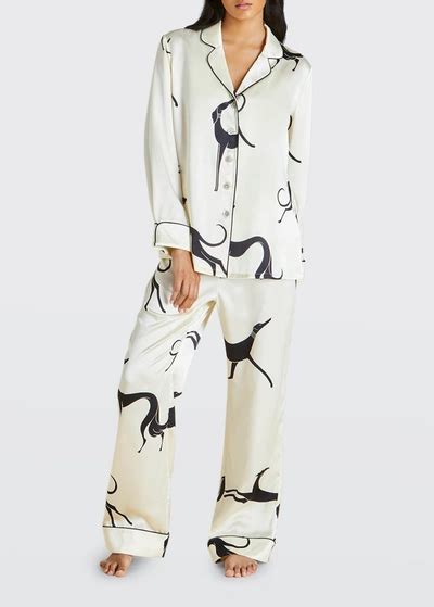 Olivia Von Halle Lila Crescendo Printed Silk Satin Pajama Set Modesens