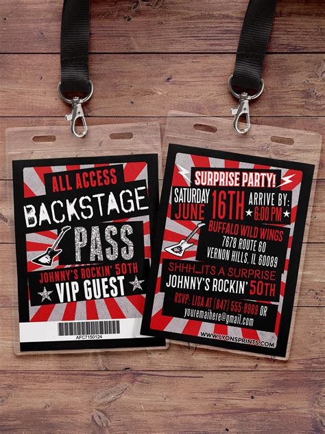 Birthday Invitation Rock Star Vip Pass Backstage Pass Concert