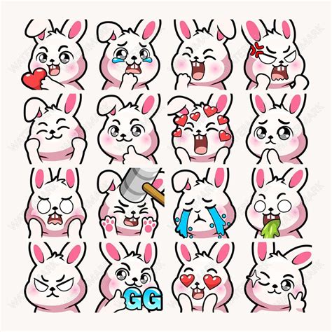 White Bunny Emotes X 46 For Twitch And Discord Emote White Rabbit Twitch