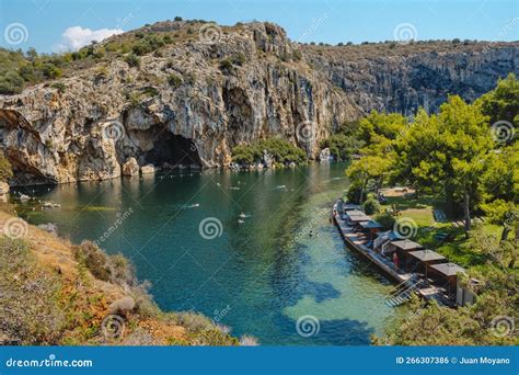 Lake Vouliagmeni, Greece - July, 18 2019: Tourists Relax At Vouliagmeni ...