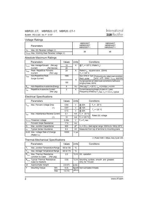 MBR2045CT DataSheet International Rectifier