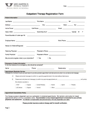 Fillable Online Outpatient Therapy Registration Form Fax Email Print