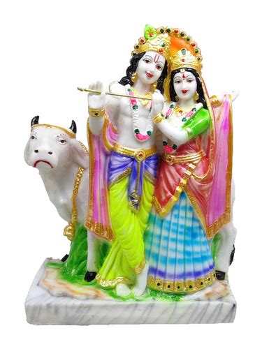 Resin 19 Cm Radha Krishna Statue With Cow Marble Dust Idol At Best