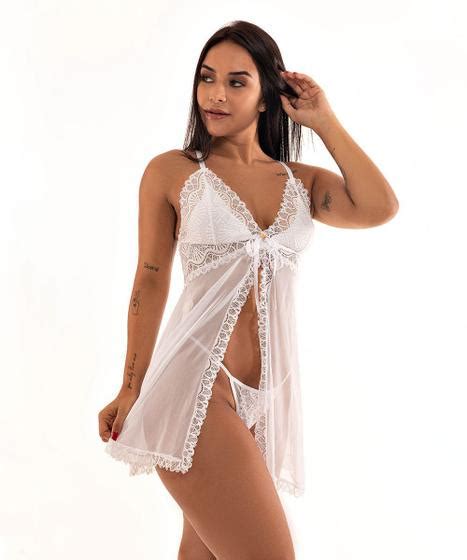 Camisola IMI Lingerie Lua De Mel Noiva Aberta Fenda Tule Renda Calcinha