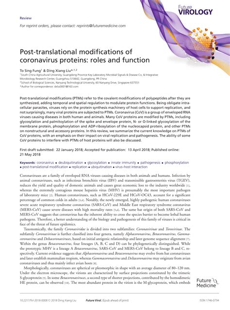 PDF Post Translational Modifications Of Coronavirus Proteins Roles