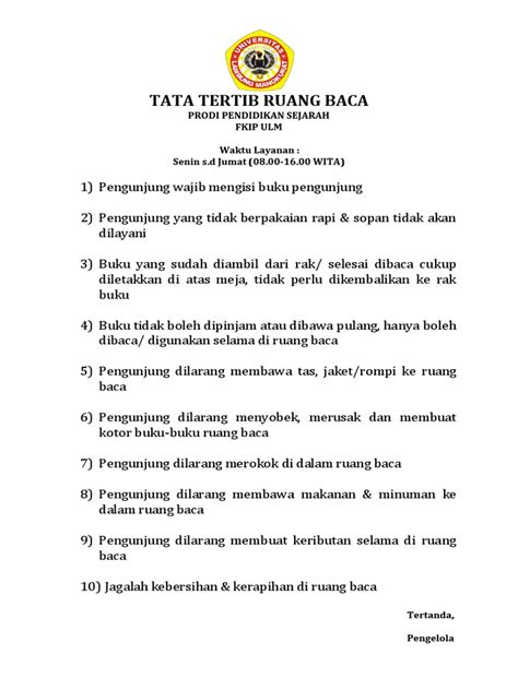 Tata Tertib Ruang Baca Pdf