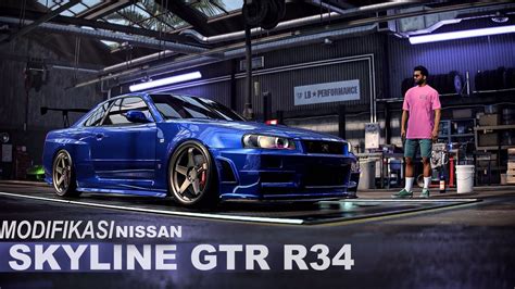 Modifikasi Nissan Skyline GTR R34 Nismo Warna Biru Paul Walker NFS