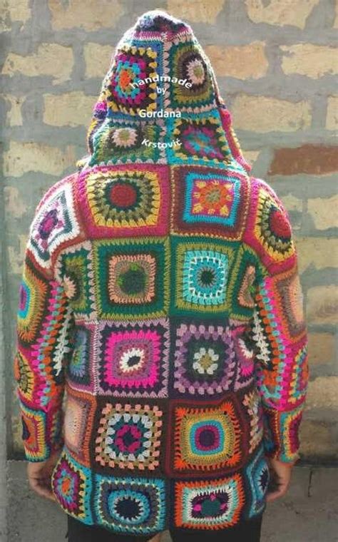 Granny Square Men S Sweater With A Hood Patchwork Sweater Men Festival Multicolor Clothing Warm