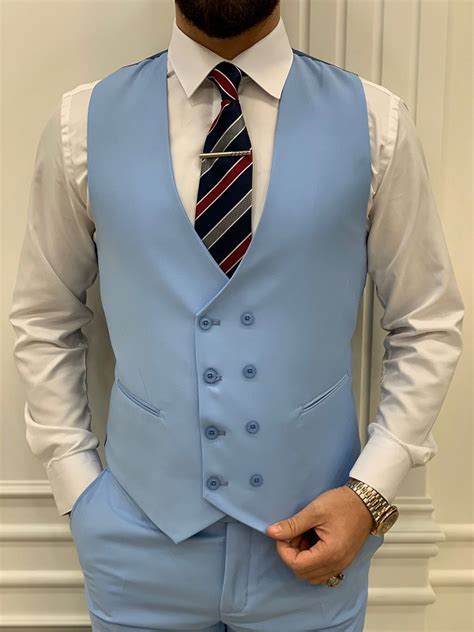 Sky Blue Slim Fit Groom Wedding Suit For Men By GentWith