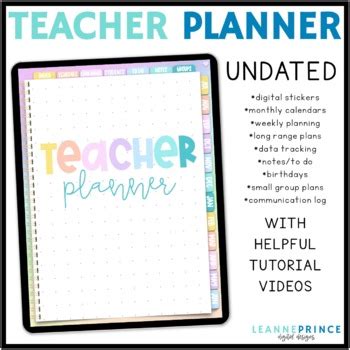 Digital Teacher Planner UNDATED Pastel PORTRAIT By Leanne Prince