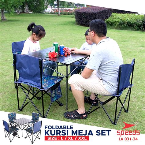 Speeds Meja Lipat Kursi Lipat Set Folding Table Chair Camping Outdoor