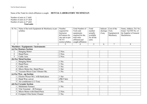 list of tools & equipment for dental laboratory technician