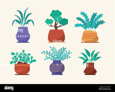 Set of Various Shapes of Flowerpots with Plants Stock Vector Image ...