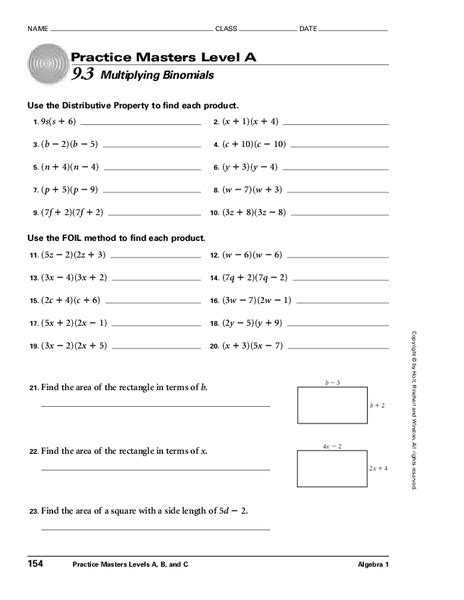 Multiplying Binomials Worksheet For 9th Grade Lesson Planet