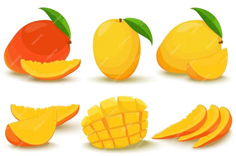 Premium Vector Mango Whole And Pieces Bright Vector Set Of Colorful