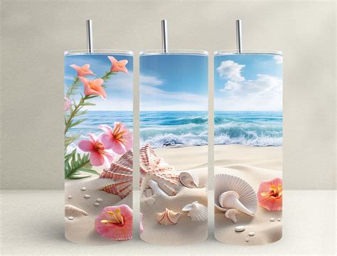 D Seashells Flower Oz Tumbler Wrap Graphic By Frangipani Store