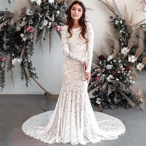 Vestidos De Novia Seksi Dantel Uzun Kollu D N Elbisesi 2024 Zarif