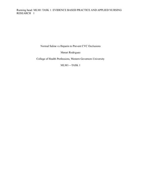Ebp Heparin Vs Normal Saline Locking Task Running Head Mlm Task