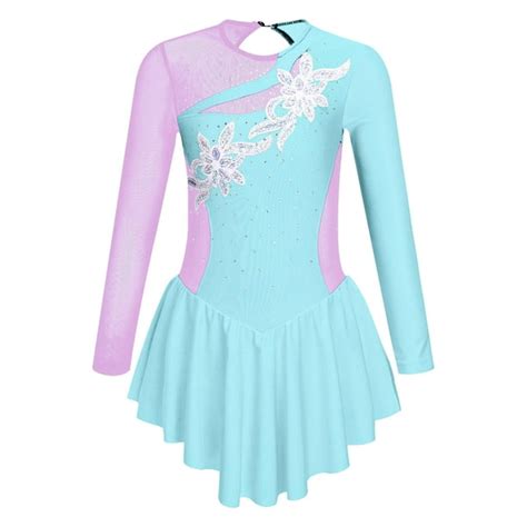 Doomiva Kids Girls Shiny Rhinestone Figure Ice Skating Dance Dress