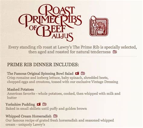 Lawry's the Prime Rib Menu - Urbanspoon/Zomato