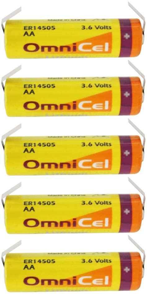 5x OmniCel ER14505 3 6V 2 4Ah Size AA Lithium Battery With Tabs For