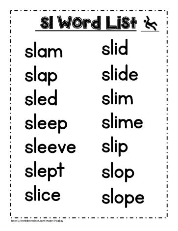 Sl Word Study Lists Slip Slap Etc Worksheets