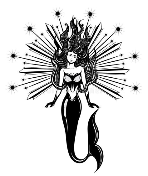 Ejemplo Dibujado Mano Del Vector De La Sirena Aislado Ilustración Del Vector Ilustración De