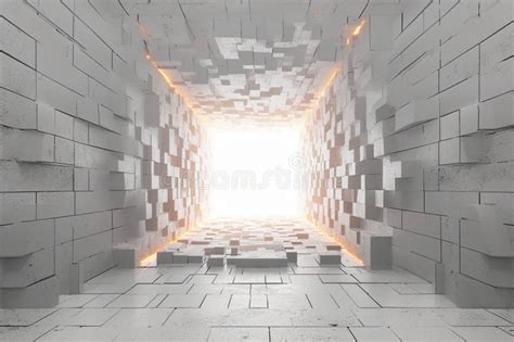 Brick Wall Adds Texture To White Tunnel in Immersive 3D Rendering Stock ...