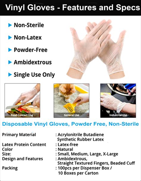 US Stock – Vinyl Gloves – Non Medical Food Safe – T & T Advertising