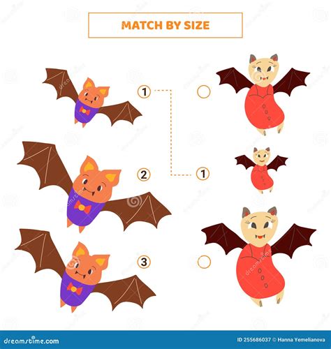 Match by Size for Cartoon Bats Stock Illustration - Illustration of