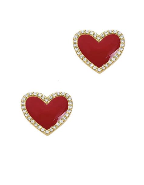 Red Enamel Heart Stud Earrings Saffron Jewelry