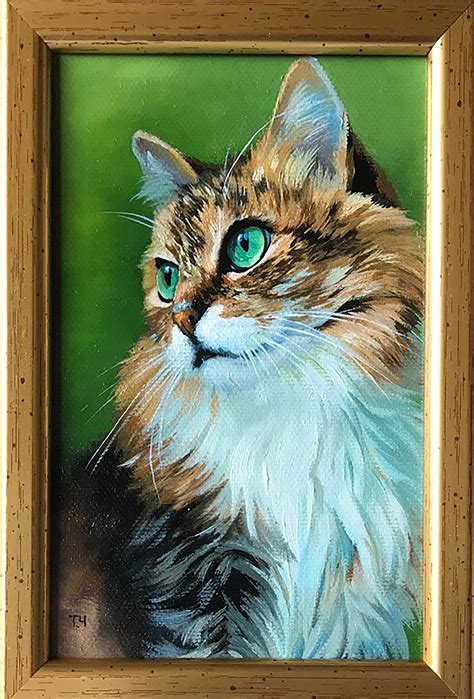 Custom Pet Portrait Oil Painting On Canvas Of Cat For Pet Loss