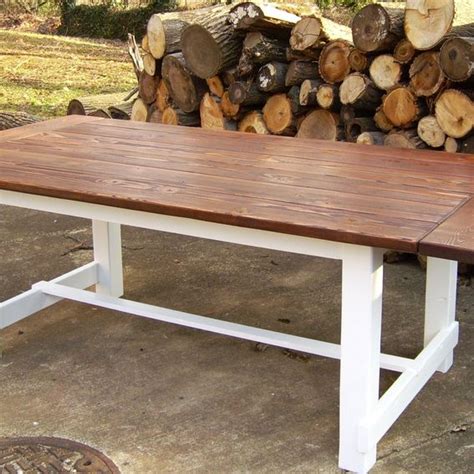 Hand Crafted Reclaimed Wood Trestle Style Farmhouse Table With White Base By Wonderland