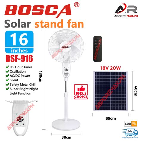 BOSCA Solar Electricfan Recahrgeable Electric Fan Stand Fan With Night