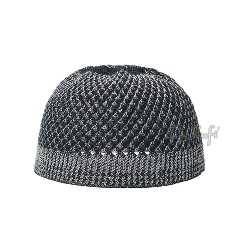 Faded Dark Gray Black Open Weave Nylon Stretchy Kufi Hat Skull Cap