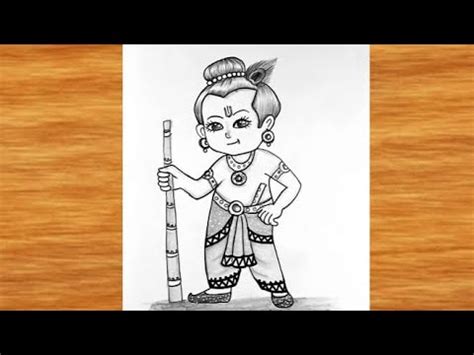 How To Draw Krishna Easy Cute Bal Krishna Pencil Drawing Lords